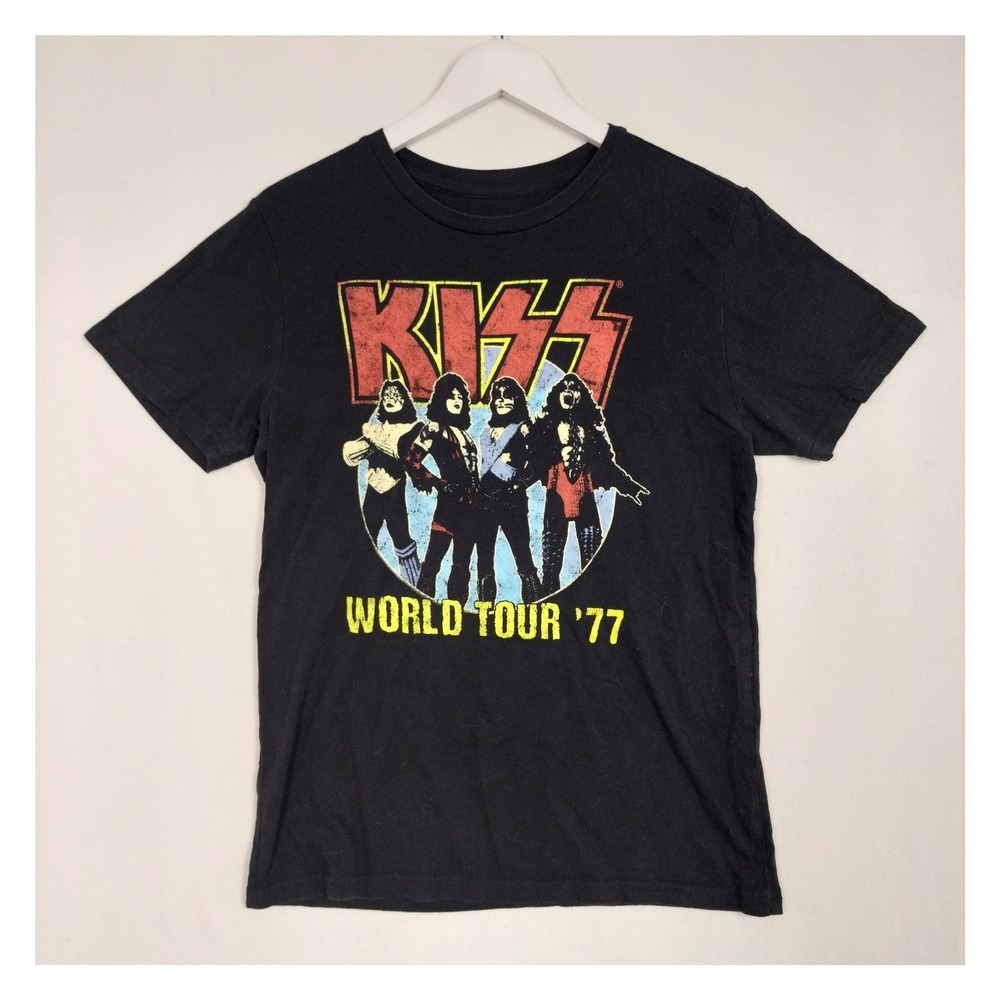 KISS World Tour 77 Graphic Band T-Shirt Mad Engine Black Medium 38/40
